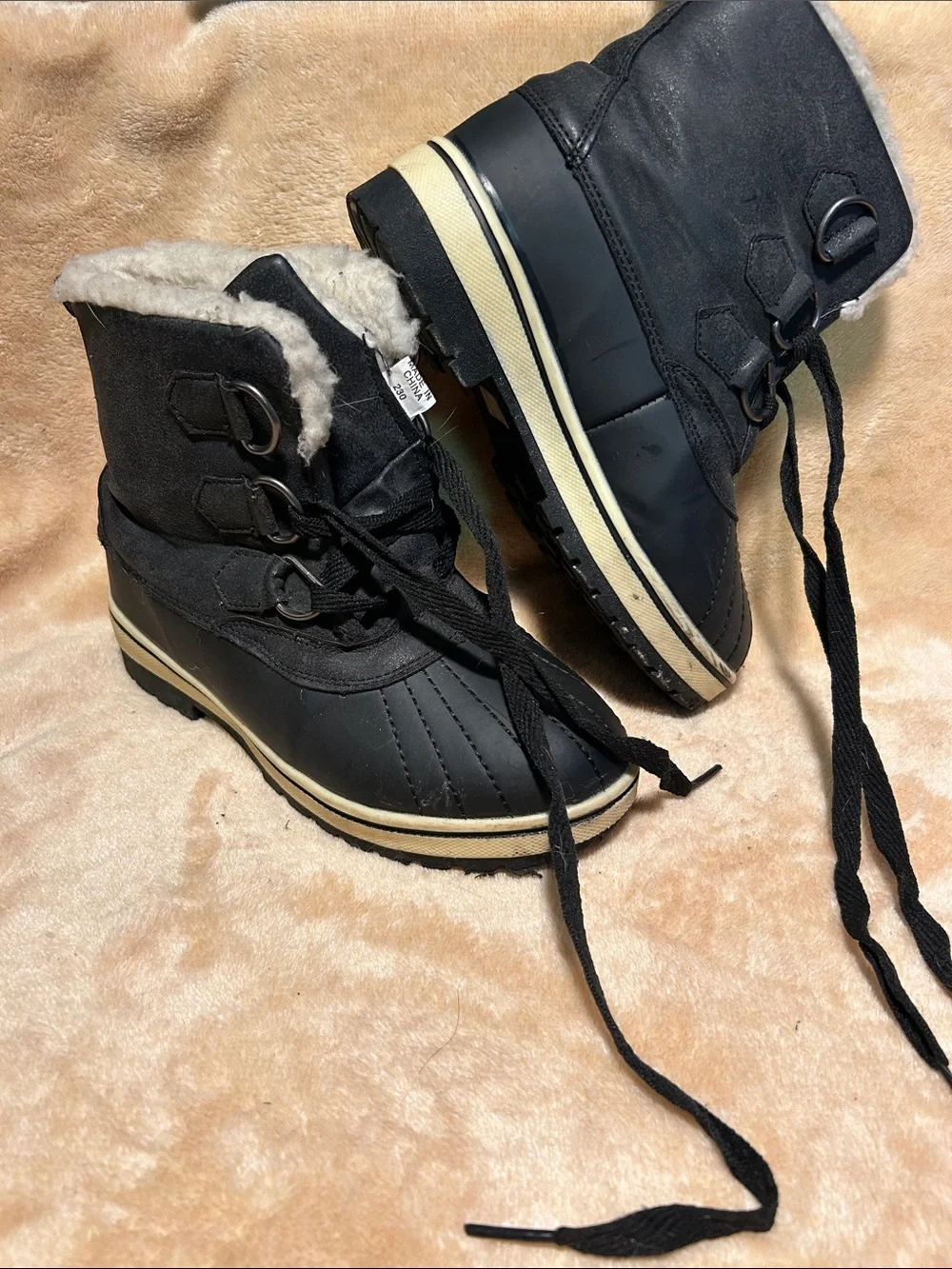 Black and Cream Winter Snow Boots
